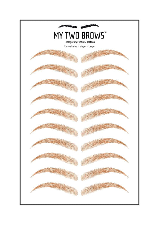 (10 pairs) Ginger Temporary Eyebrow Tattoo - Large Size - Waterproof & Smudgeproof - Classy Curve Style Eyebrow Stickers - Sheet Lasts up to 30 Days - Won't Work on Existing Brows