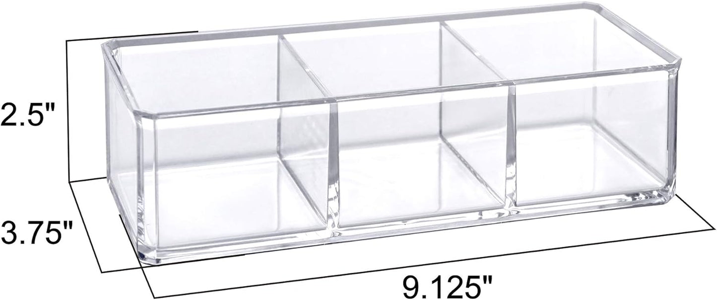 Amazing Abby - Glamour - 2-Pack Acrylic 3-Compartment Makeup Organizer, Transparent Plastic Lipstick Holder, Perfect Bathroom Vanity Storage Solution for Lipsticks, Nail Polishes, and More