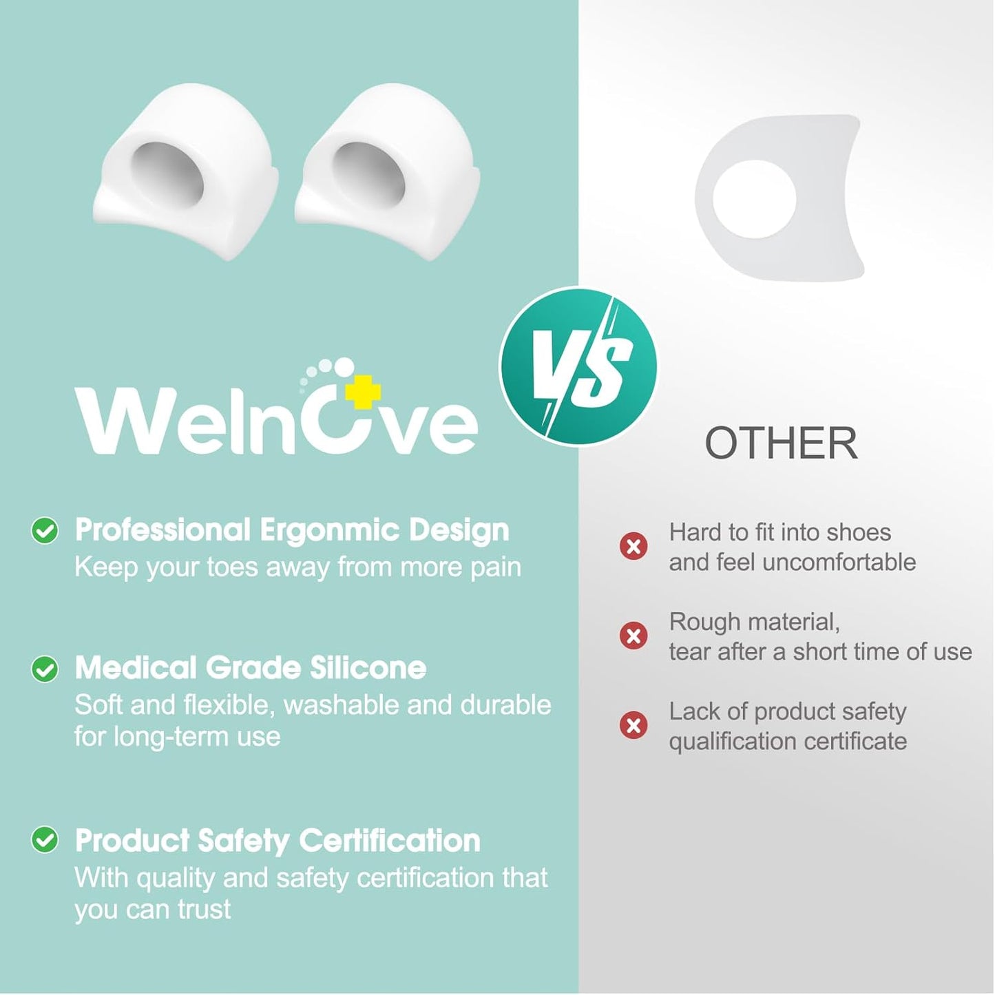 Welnove Toe Separator for Overlapping Toes - 12 PackToe Spacers for Bunions - Toe Corrector for Hammer Toes, Realign Crooked Toes - Preventing Rubbing Relieve Pressure (Small, White)