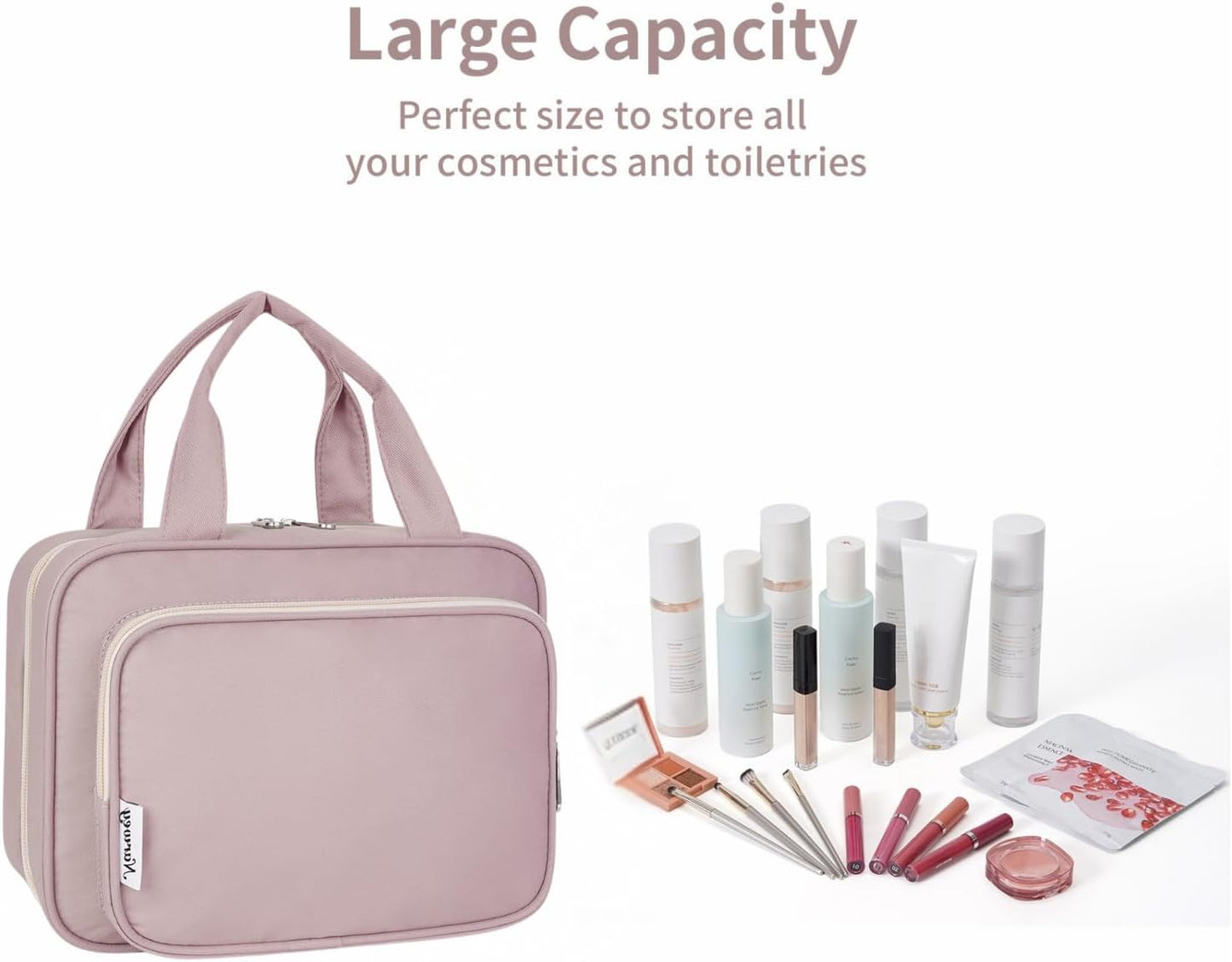 Narwey Hanging Toiletry Bag for Women Travel Makeup Bag Organizer Toiletries Bag for Travel Size Essentials Accessories Cosmetics (Dusty Rose (Medium))