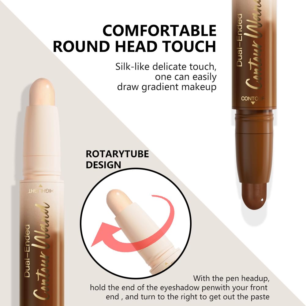 evpct Nude & Light Beige Cream Contour Stick Face Body Makeup Dual Ended, no Transfer Waterproof 2 in 1 Cream Concealer Stick Contouring Makeup, Nose Contour Bronzer Sticks Face Highlighter Make up