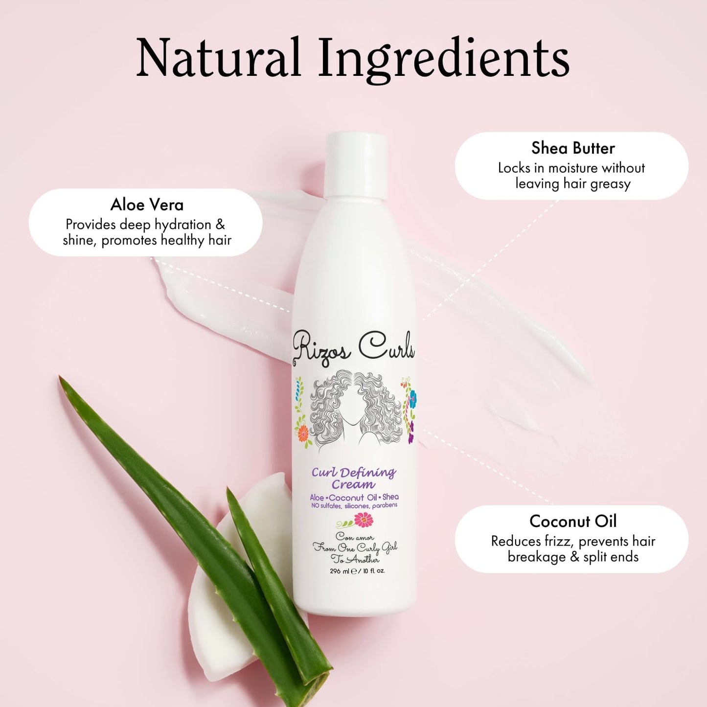 Rizos Curls Travel Curl Defining Cream, Enhance Waves, Curls & Coils, Soft Hold for Weightless Volume, Moisturizing for Frizz-Free Shine with Aloe Vera, Coconut Oil & Shea Butter, 2.5 oz