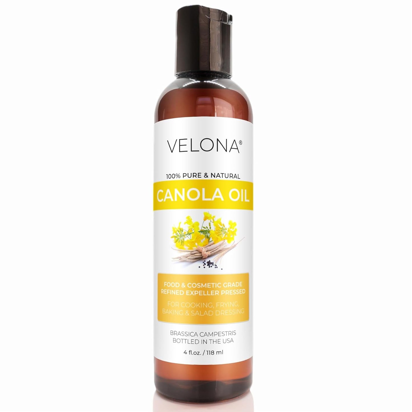 velona Canola Seed Oil 4 fl oz | 100% Pure and Natural Carrier Oil | Refined, Expeller pressed | Cooking, Dressing, Skin, Face, Body, Hair Care | Use Today - Enjoy Results