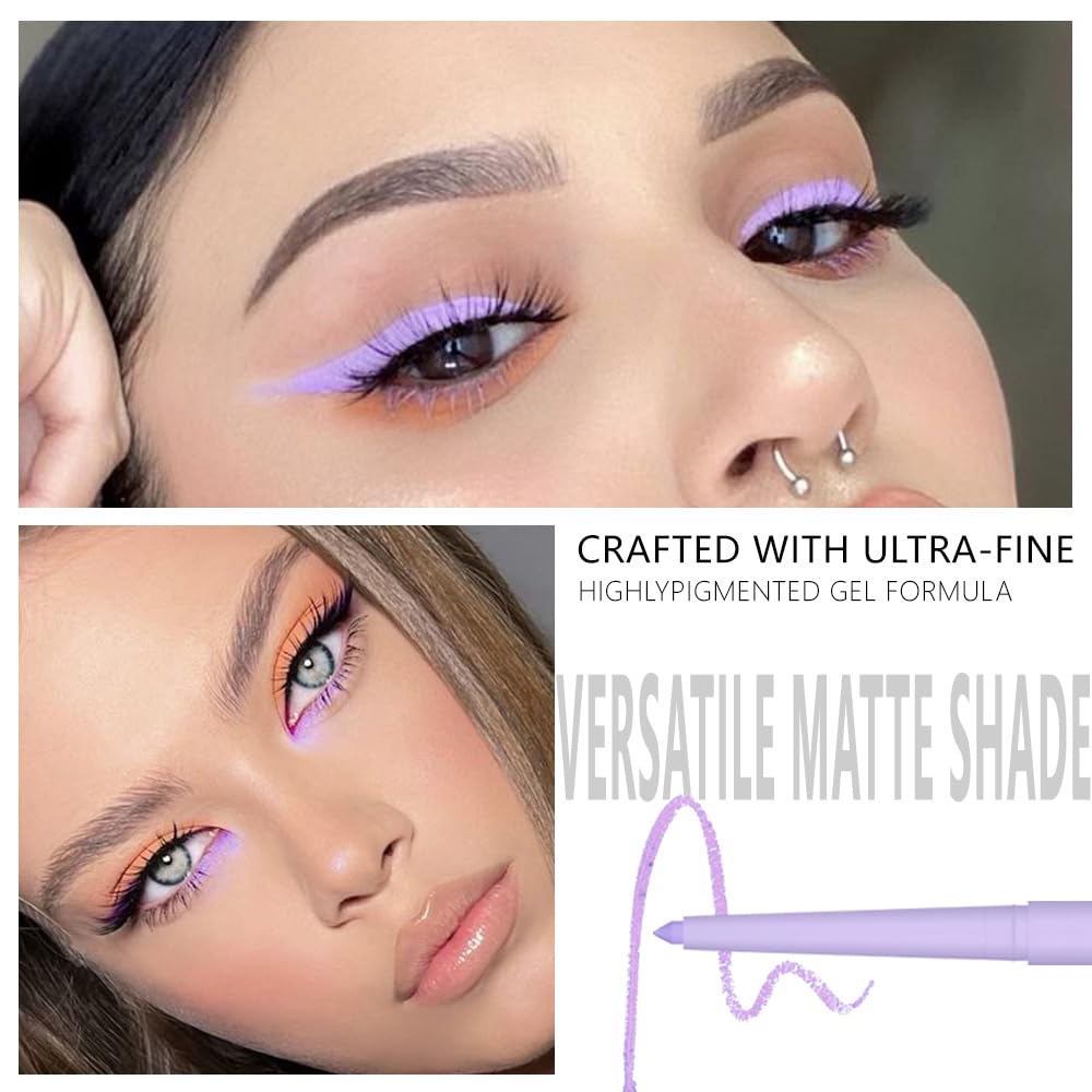evpct Light Purple Eyeliner Pencil for Eyes, Voilet Purple Colored Eye Liner Pencil Makeup Waterproof Smudge Proof, Colored Gel Waterline Eyeliner Liquid Face Eye Paint Stick Lipstick Halloween Makeup