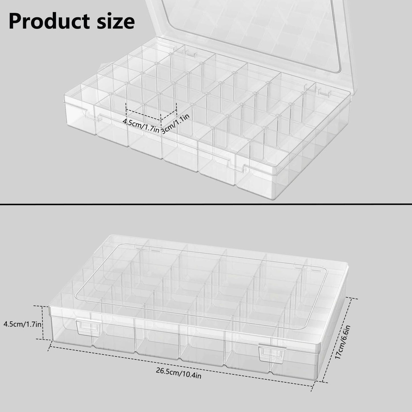 6 Pack Plastic Organizer Container Box, 36 Grids Clear Plastic Parts Organizer Box, for Beads, Art DIY, Crafts, Jewelry, Fishing Tackle with Label Stickers