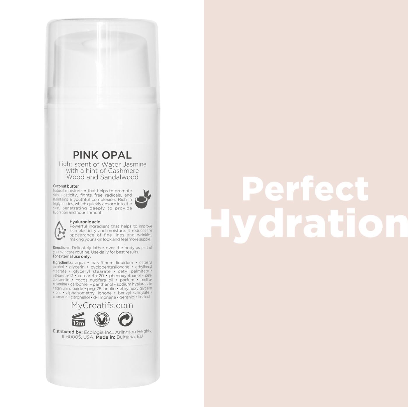 Pink Opal Moisturizing Body Lotion with Coconut Butter and Hyaluronic Acid, 3.4 fl. oz.
