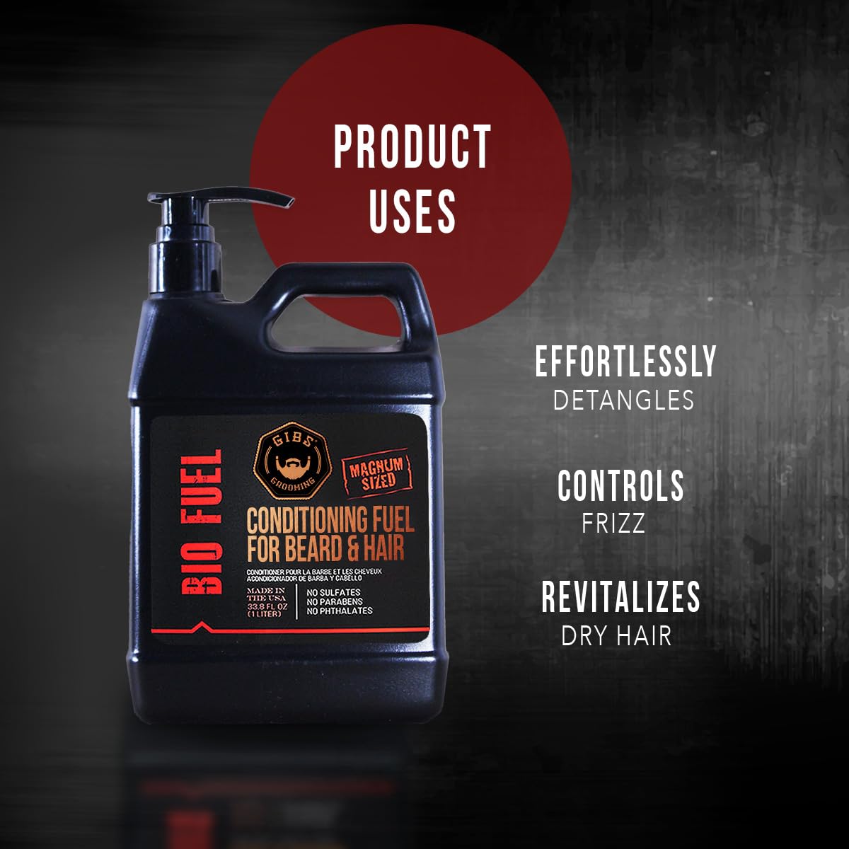 GIBS BioFuel Hair Conditioner For Men - Beard & Hair Conditioner Moisturizing, Liter, 33.8 Fl Oz (Pack of 1)