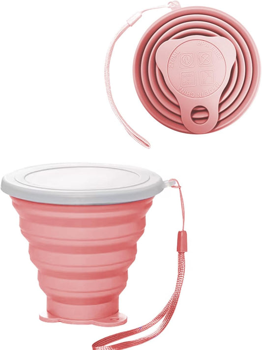 Silicone Collapsible Cups for Camping Travel,Small Portable Backpacking Camping Cup for Outdoor,Reusable Drinking Cup with Scale,270ml(Pink)