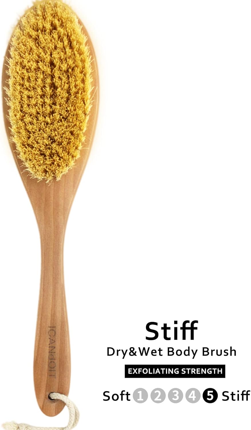 ICANdOIT Very Stiff Dry Brushing Body Brush for Men&Women, Long Handle Dry Skin Brush for Cellulite and Lymphatic Drainage with Natural Agave Cactus Tampico Fiber Bristles