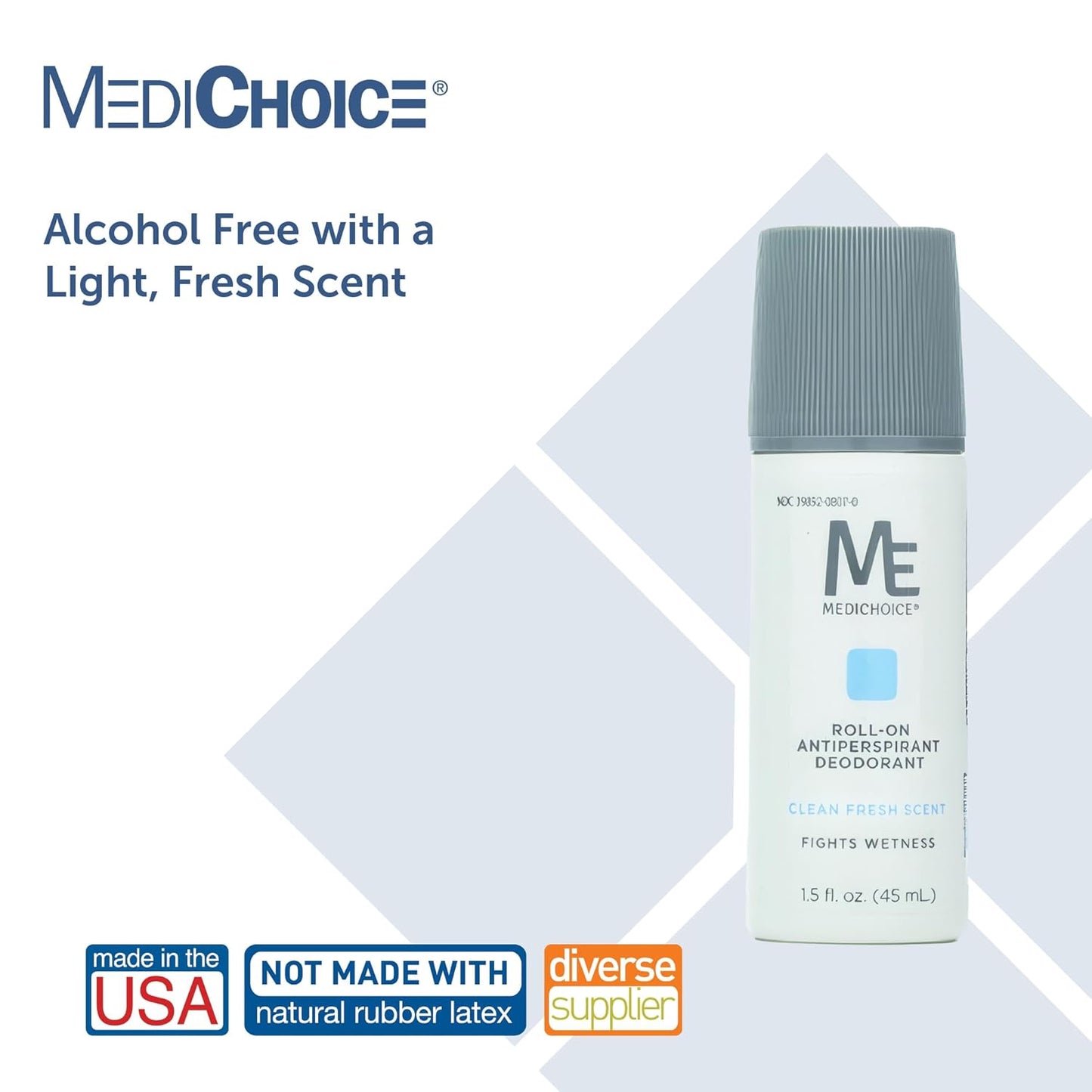 MediChoice Roll On Deodorant Antiperspirant Lightly Scented Unisex Neutralizes Odor Sensitive Skin Travel Size Alcohol Free Bulk 1.5 Oz PC5015 (96 Pack)