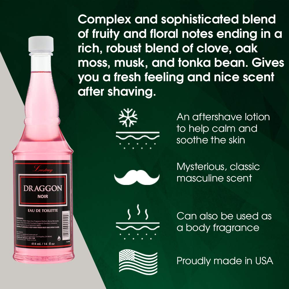 Clubman Lustray Draggon Noir Eau De Toilette, Post Shave Lotion, Soothes Skin After Shaving, 14 fl oz