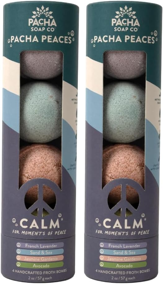 PACHA SOAP Co. Froth Bath Bomb, Pacha Peaces, Calm, 2-Pack (8-Pieces) - Scents of Lavender, Clary Sage, and Jasmine - Nourishing, Moisturizing, Naturally Derived & Handcrafted in The USA