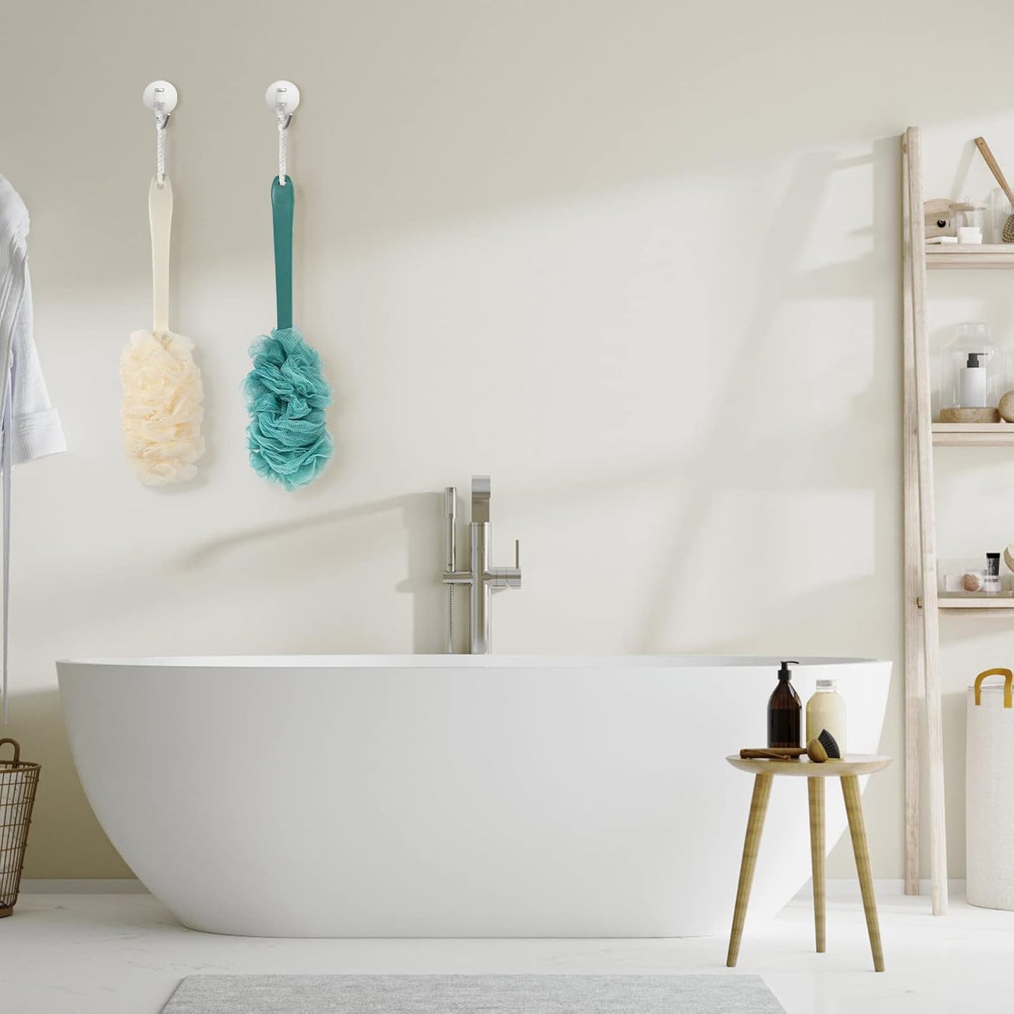 2Pack Back Scrubber for Shower，PIPUHA Loofah Sponge Shower Brush Using Body Exfoliating with Long Handle, Loofah on a Stick for Men Women, Bathing Accessories for Body Brushes (Blue and White)