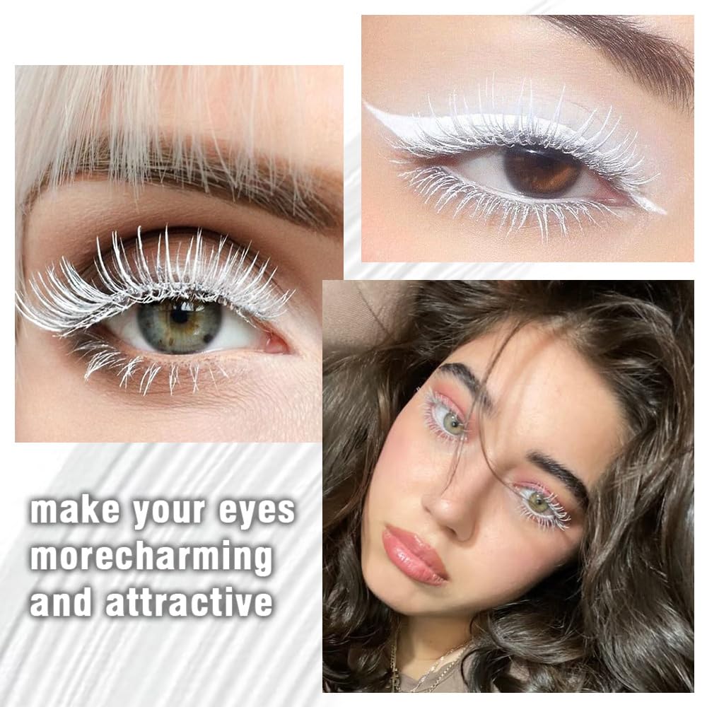 White Lashes Mascara | Waterproof Volumizing Primer & Extensions, 24H Flake-Proof, Sensitive Eyes Safe, Salon-Level Drama for Parties/Stage Makeup/Special Events, Curling, Multiplying