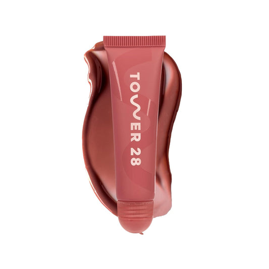 Tower 28 LipSoftie Hydrating Tinted Lip Treatment Balm, Moisturizing Lip Mask for Chapped Lips - Red Bean Mochi, Sheer Rosy Nude