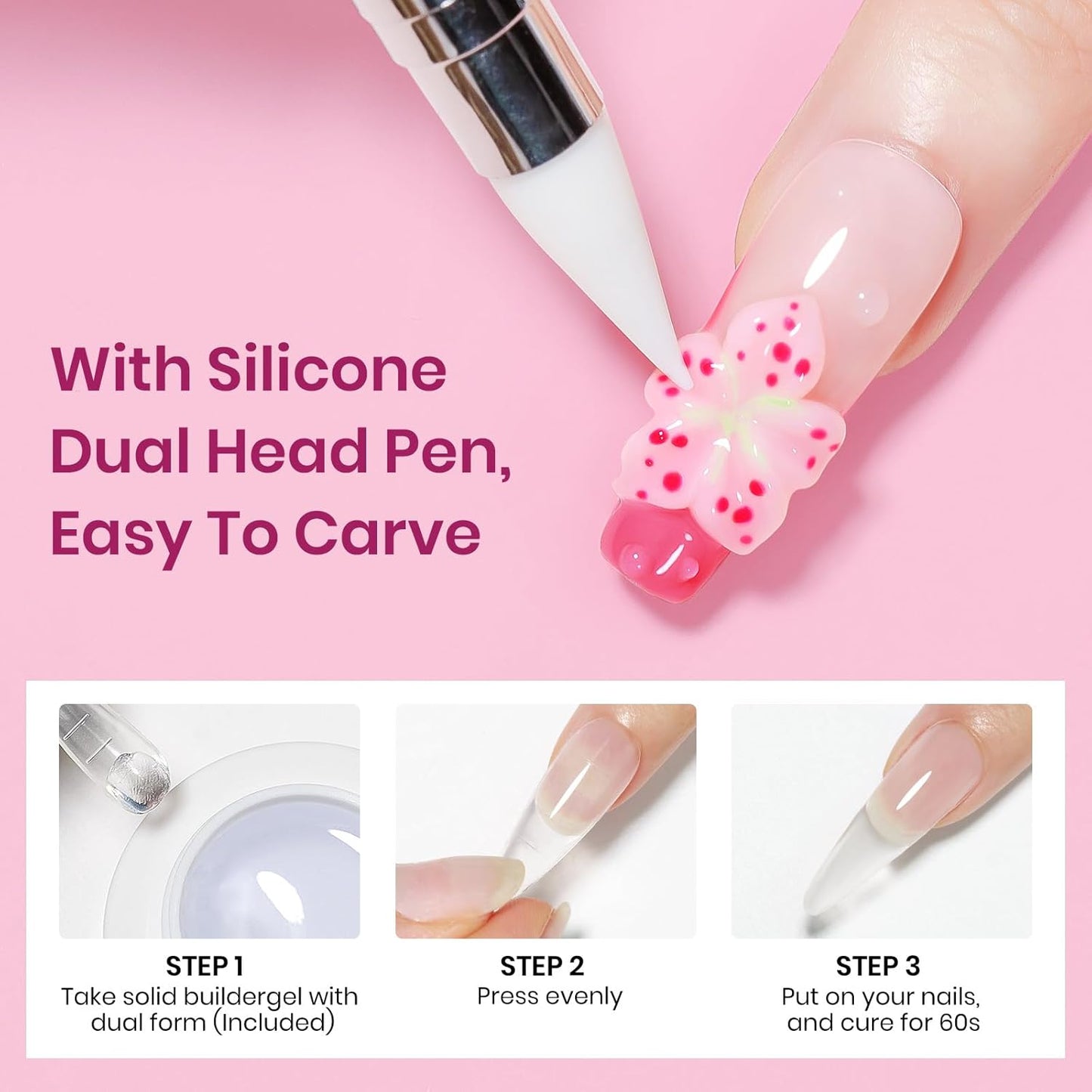 3d Sculpting Gel for Nail Art, Solid Builder Gel for Nails Non-Stick Hand for Modeling Sculpture Nail Extension UV/LED Manicure DIY At Home Clear Pink 2PCS