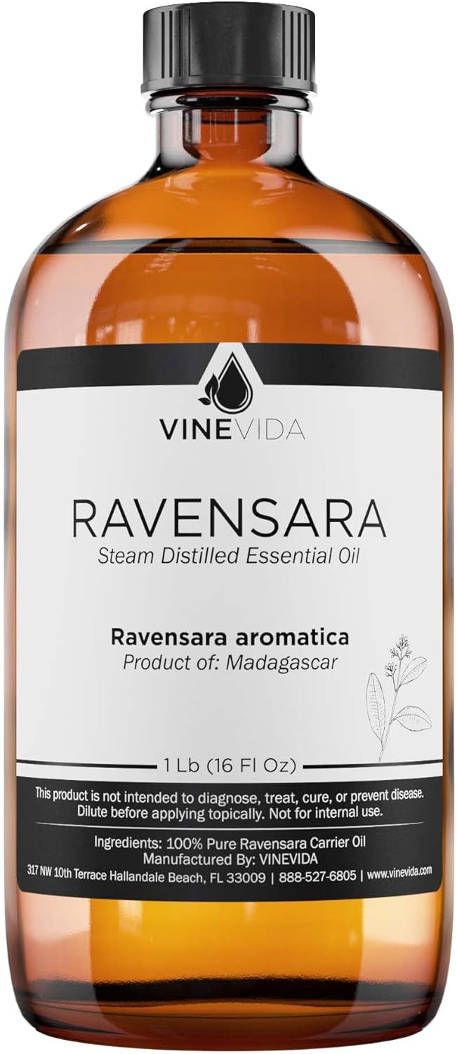 VINEVIDA Ravensara Essential Oil 16 oz - Undiluted Ravensara Oil 16 oz - Ravensara Candle Oil Scent - DIY Candle Scents for Candlemaking - Bulk Essential Oil for Soap Making Safe for Skin
