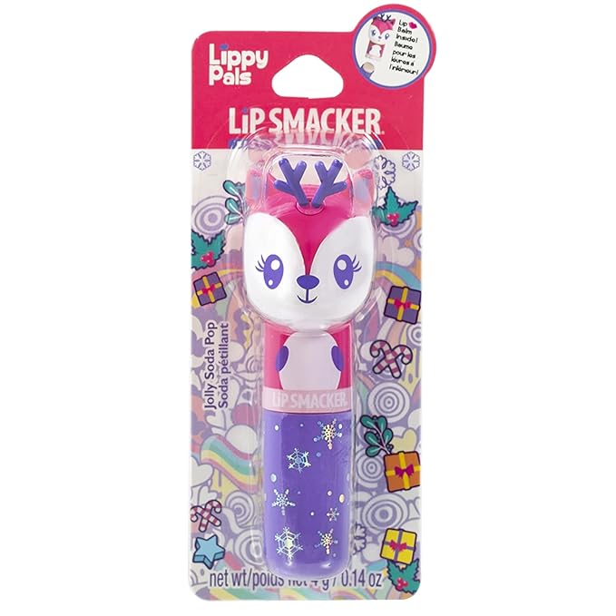 Lip Smacker Christmas Holiday Lip Balm Reindeer Lippy Pal, Flavored Moisturizing & Smoothing Soft Shine Lip Balm, Hydrating & Protecting Fun Tasty Flavors, Cruelty-Free & Vegan - Jolly Soda Pop