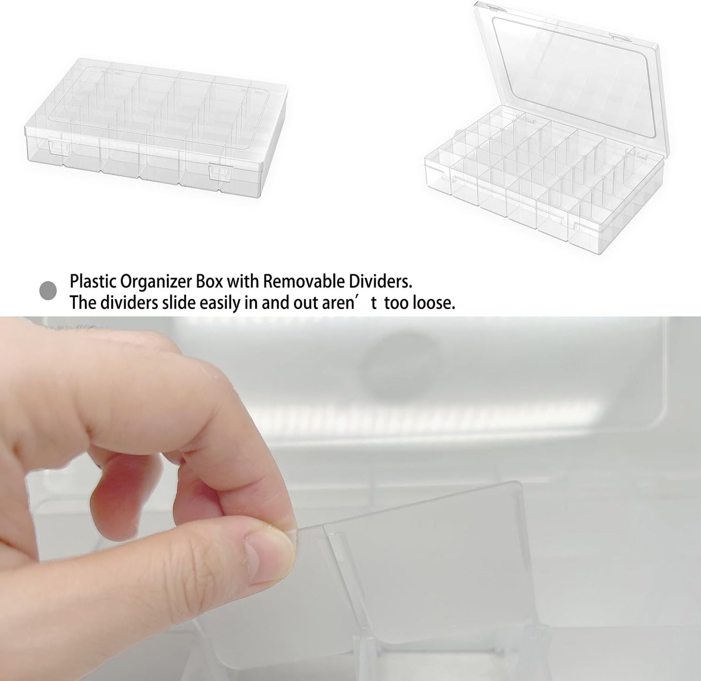 1 Pack Plastic Organizer Container Box, 36 Grids Clear Plastic Parts Organizer Box, for Beads, Art DIY, Crafts, Jewelry, Fishing Tackle with Label Stickers