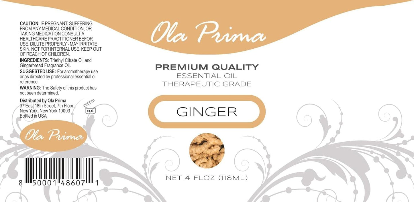 Ola Prima Ginger Essential Oil Therapeutic Grade for Aromatherapy, Diffuser, Lymphatic Massage, Hair, Skin – 4 fl oz Dropper