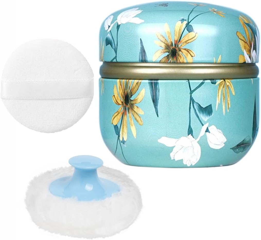 WEMEGA Body Powder Case with Powder Puff Powder Container Tea Box for Baby and Women Powder Puff and Powder Case for Travel (Flower butterfly1)