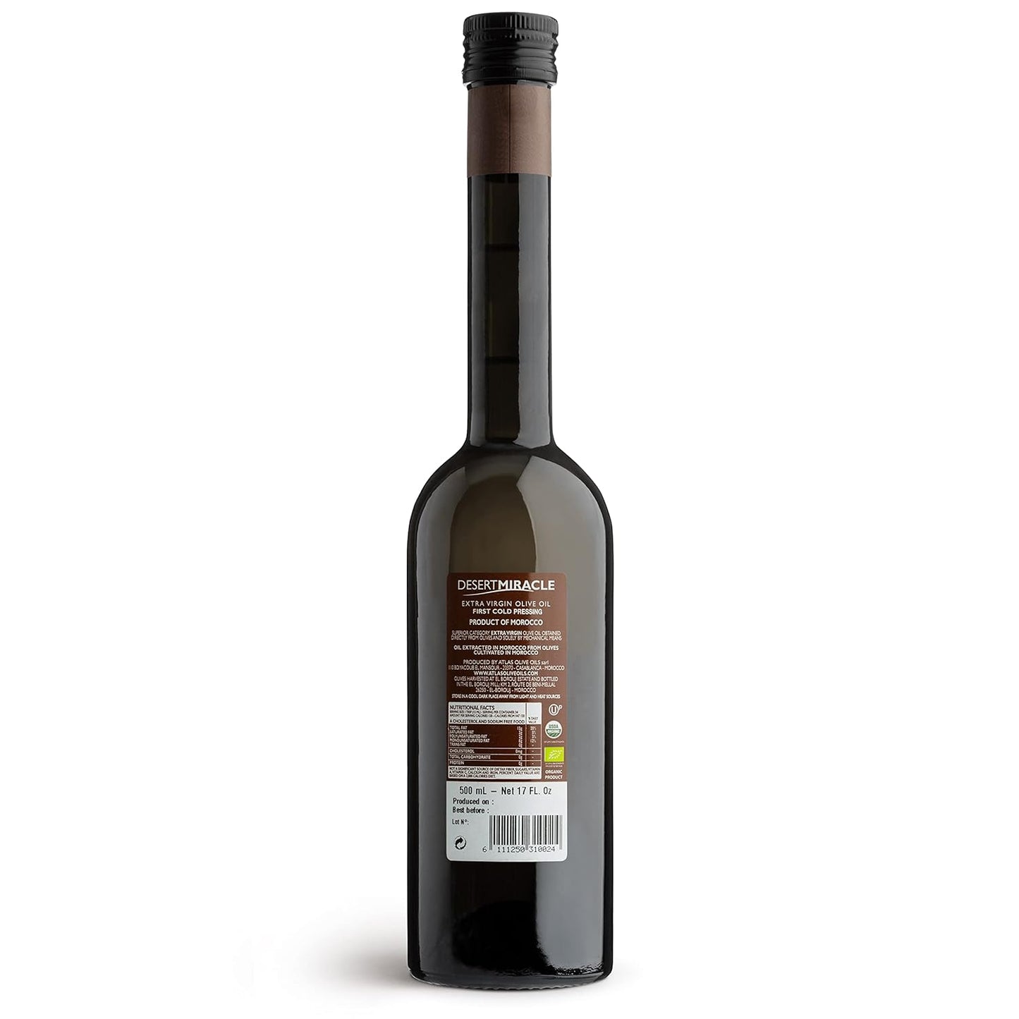 DESERT MIRACLE Cold Pressed Polyphenol Rich Moroccan Olive Oil, Extra Virgin Olive Oil with High Polyphenols, Organic, First Cold Pressed EVOO From Morocco, 17 Fl Oz