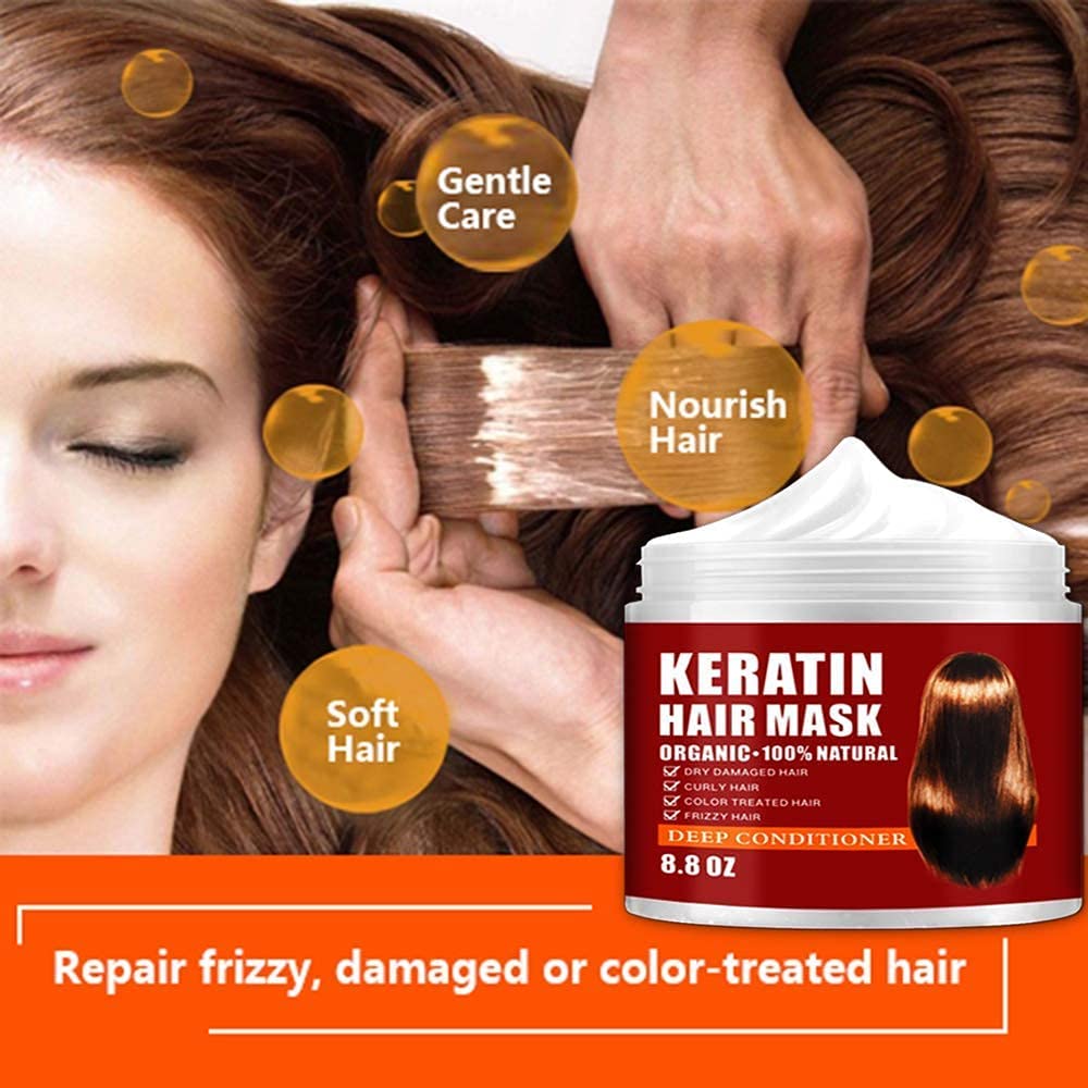 Keratin Hair Mask,Keratin Hair Treatment 250g Hair Mask for Dry Damaged Hair,Deep Conditioning Hair Treatment Mask Repair Treatment Damage Hair Root,Natural Deep Conditioner Hydrating Hair Masque