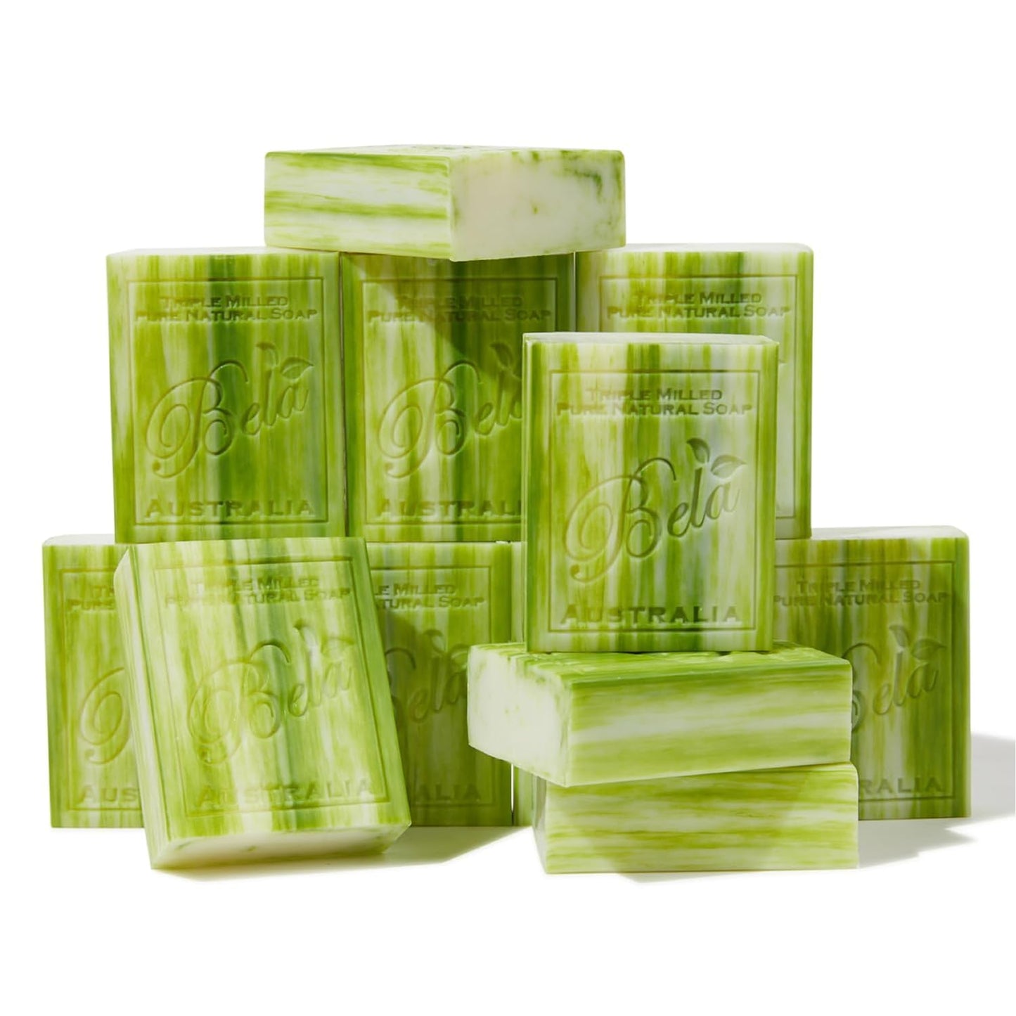 BELA Olive Oil and Cocoa Butter Soap, 3.3 OZ Pack of 12, Long Lasting French Triple Milled Bar Soap with Organic Shea Butter, Hand, Face and Body Wash Bar, Made in Australia