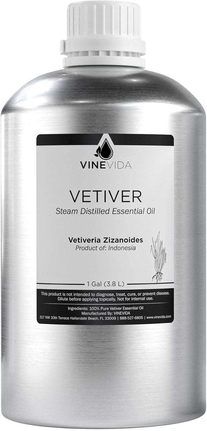 VINEVIDA Vetiver Essential Oil - Gallon Vetiver Oil Undiluted - Bulk Gallon Essential Oil for Soap Making Safe for Skin - DIY Candle Scents for Candlemaking Scents - 8 lbs Vetiver Oil