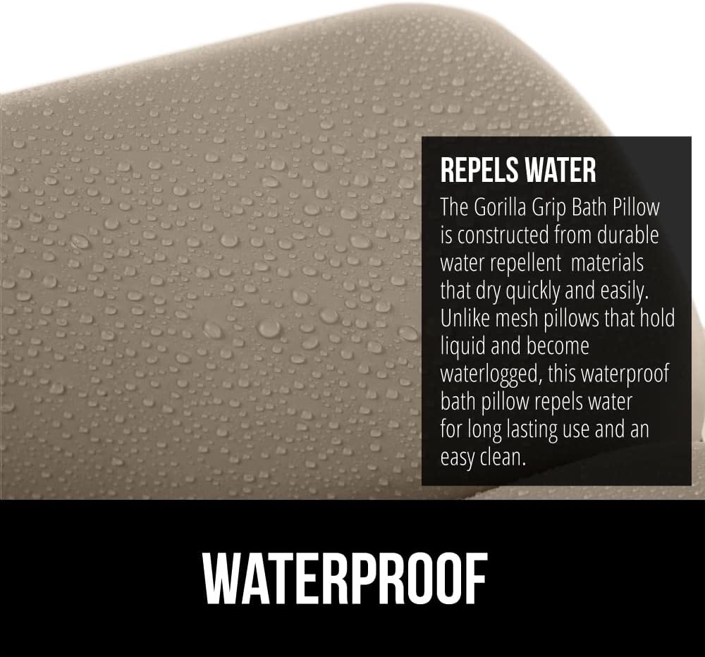 GORILLA GRIP Bath Pillow for Tub, Improved Suction Cups, Luxury Bathtub Pillows, Headrest for Neck and Back Support, Relaxing Home Spa, Hot Tubs and Bathroom Essentials, Gifts for Women, 2 Panel Beige