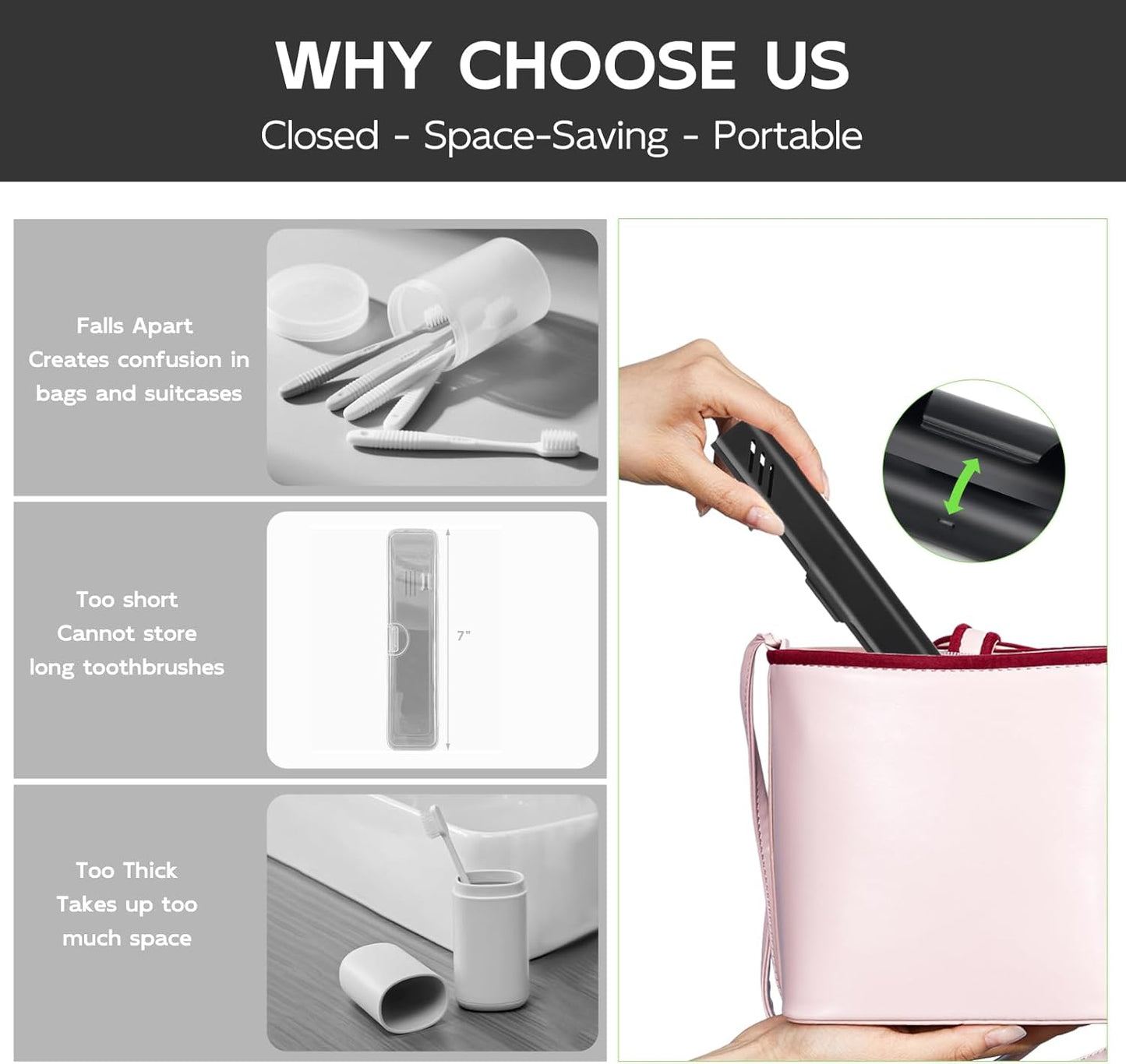 Travel Toothbrush Case, 2Pack Portable Toothbrush Holders, Durable Aluminum Toothbrush Storage Box, Small Breathable Manual Toothbrush Container for Traveling, Camping, Business Trip - Black