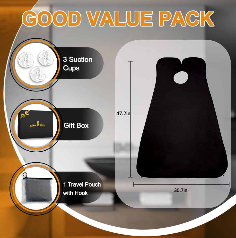 Gifts for Men, Beard Bib Apron, Large Beard Shaving Apron Cape with Suction Cups and Packing Pouch, Gifts for Dad Husband Boyfriend, Stocking Stuffers Christmas Gifts Father Day's Gift Birthday Gift