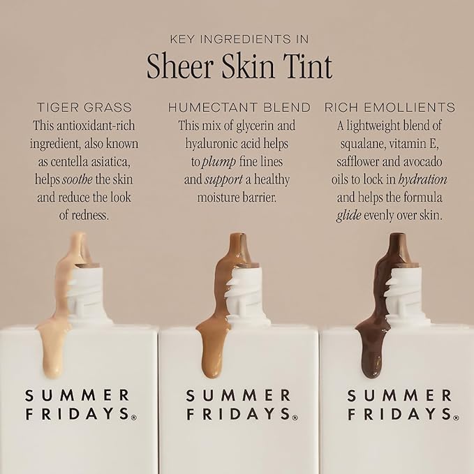 Summer Fridays Sheer Skin Tint - Tinted Moisturizer with Hyaluronic Acid - Helps Diminish Uneven Skin Tone - Sheer to Light Coverage - Shade 9 - Rich Deep with Neutral Cool Undertones (1 Fl Oz)