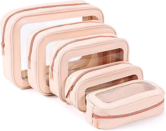 5PCS Clear Toiletry Bag,TSA Approved Travel Makeup Pouch with Zipper for Cosmetics and Toiletries，Diaper Bag Organizer Pouch Set，Women's Purse Organizer and Clear Car Bag