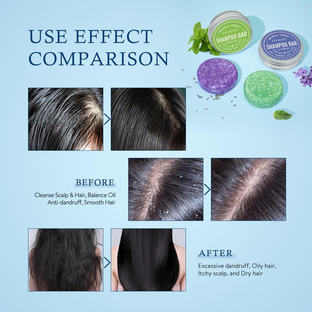 LIYALAN Lavender and Peppermint Shampoo Bar for Hair Solid Soap(2 Pack),Deep Cleansing Hair Shampoo for Fine Oily Hair