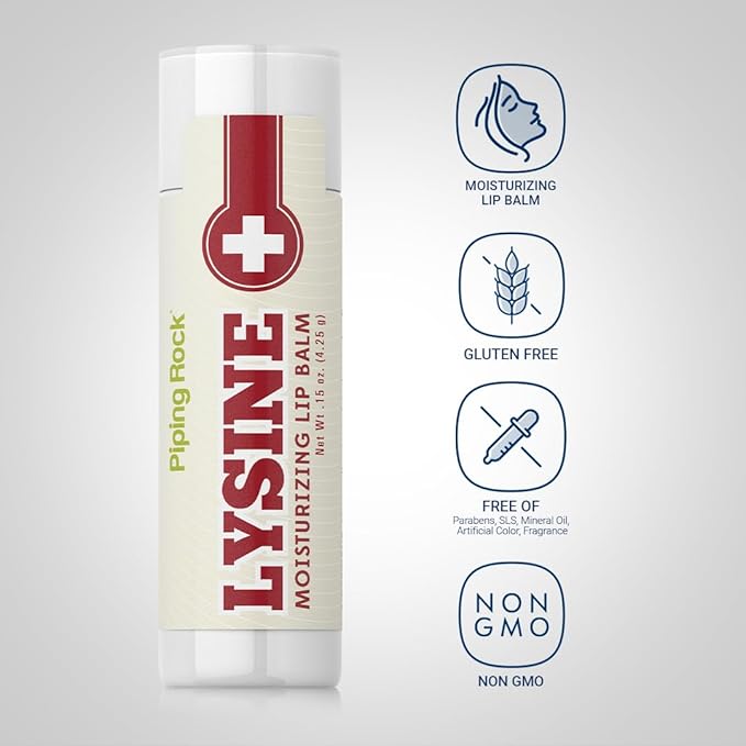 Piping Rock Lysine Lip Balm | 0.15 oz | Moisturizing and Soothing | Non GMO, Gluten Free