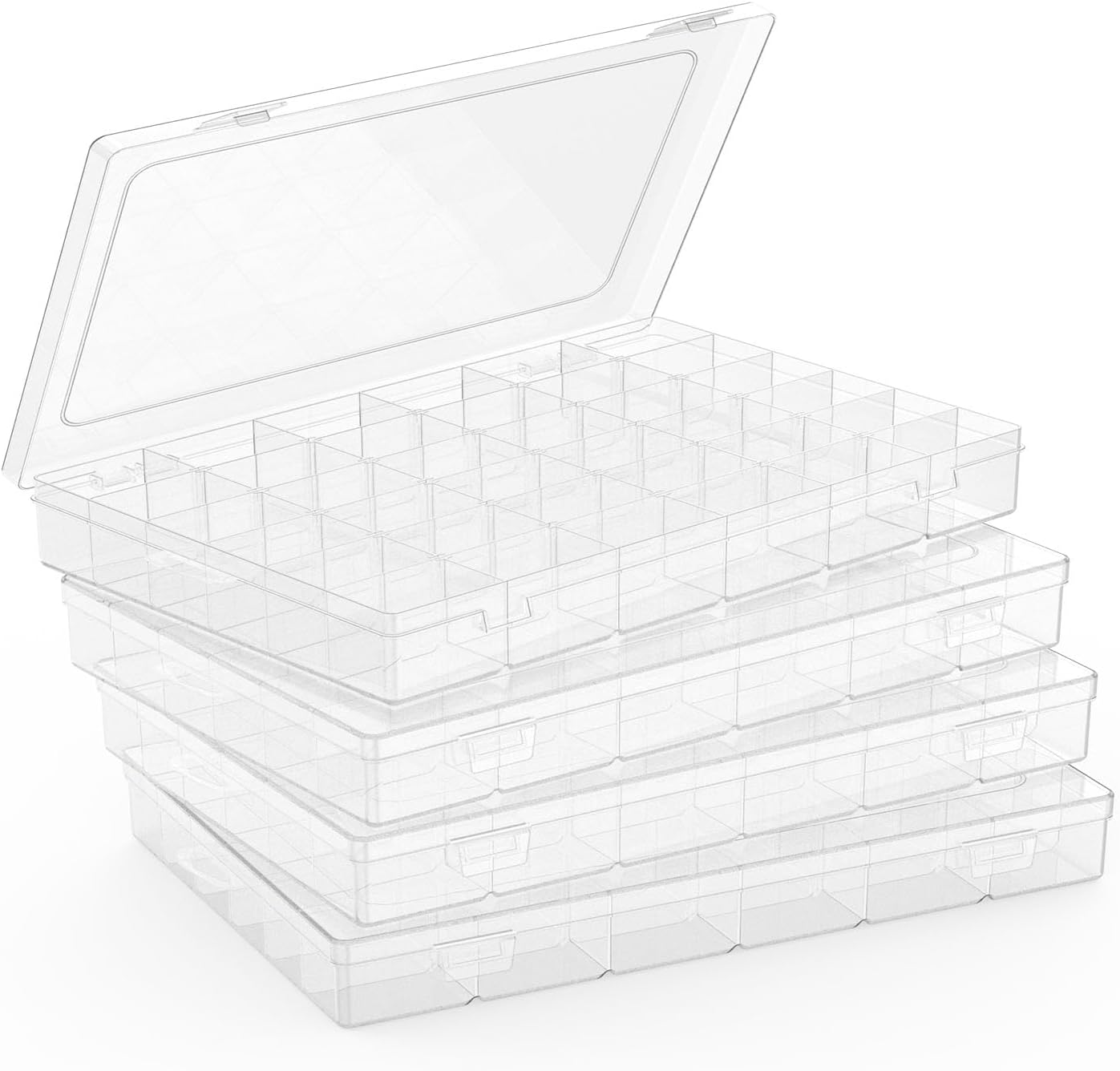 8 Pack Plastic Organizer Container Box, 36 Grids Clear Plastic Parts Organizer Box, for Beads, Art DIY, Crafts, Jewelry, Fishing Tackle with Label Stickers