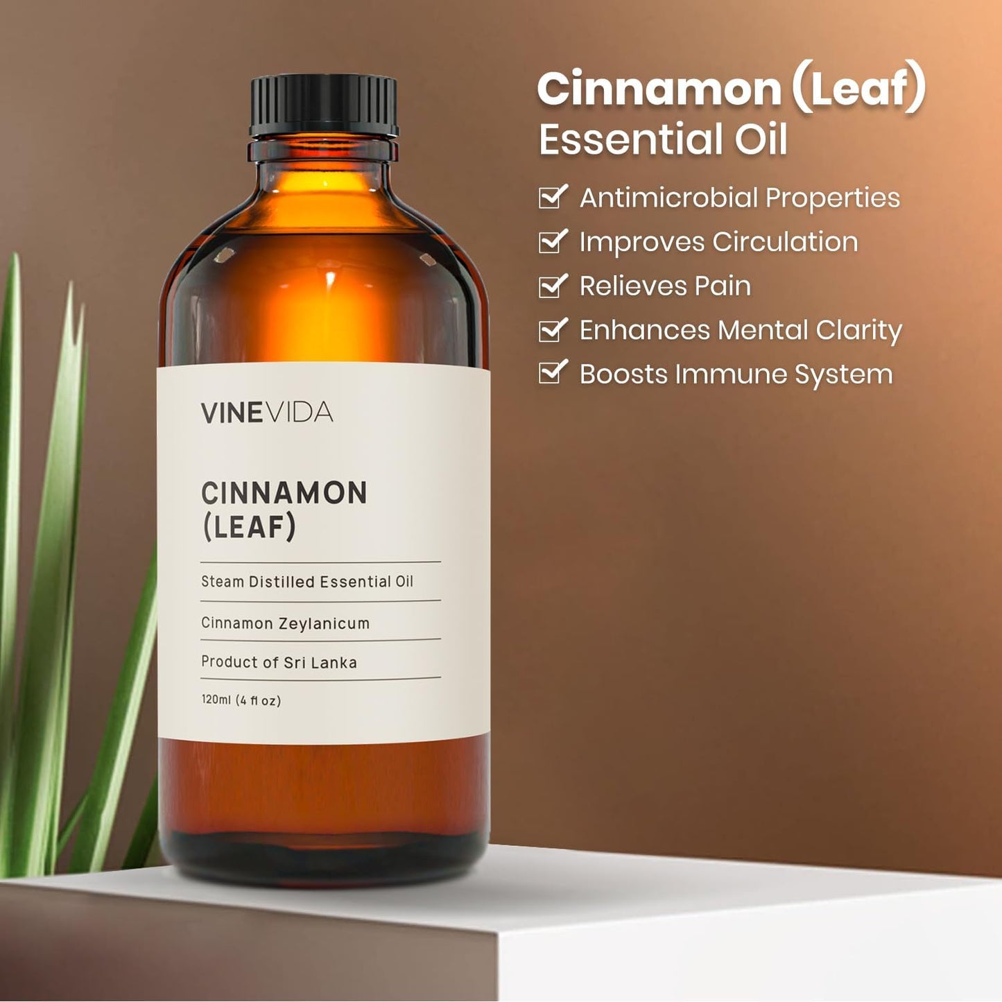 VINEVIDA Cinnamon Leaf Essential Oil 4 oz - Undiluted Cinnamon Oil 4 oz - Cinnamon Candle Oil Scent - DIY Candle Scents for Candlemaking - Bulk Essential Oil for Soap Making Safe for Skin