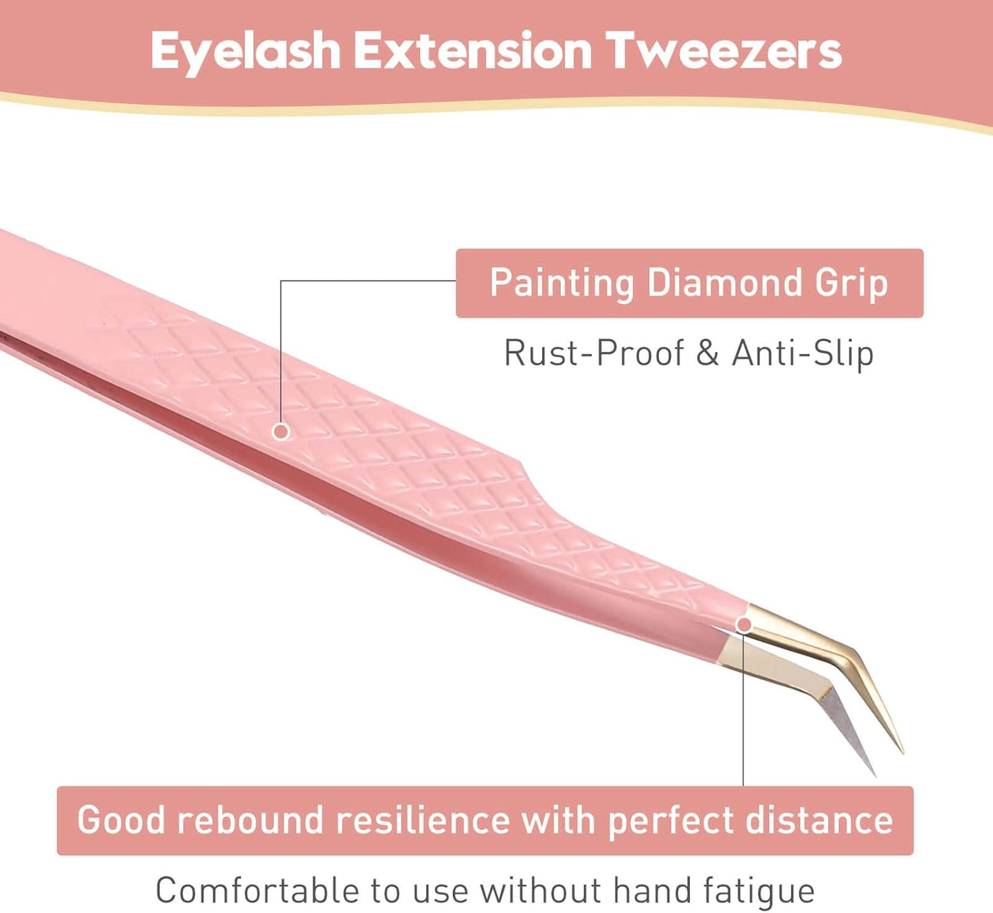 Ms.Queen 45 Degree Tweezers for Lash Extensions,Precision Fiber Tip Eyelash Tweezers for Volume Eyelash Extensions