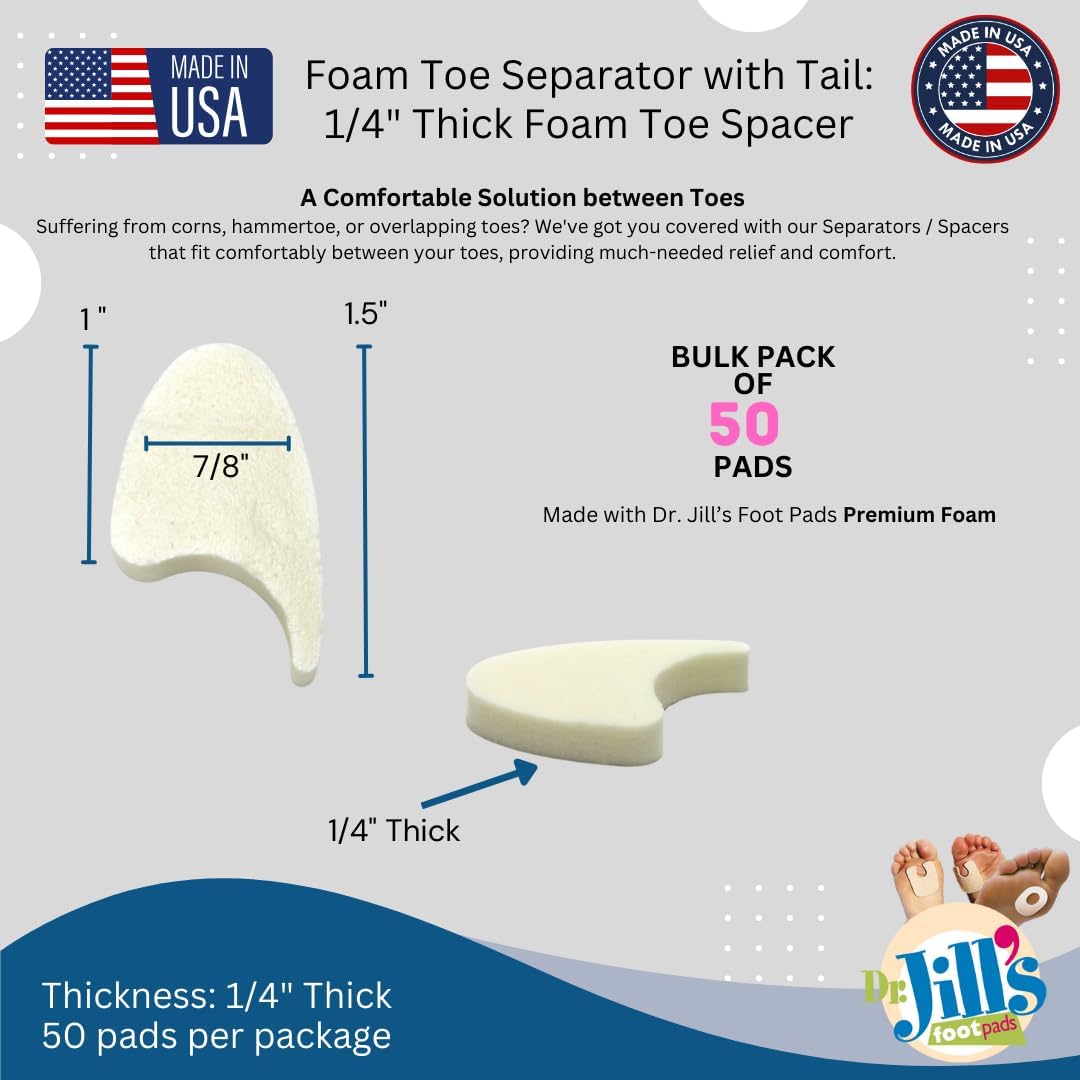 Dr. Jill's Foot Pads, YJ44-9071, Toe Separator Pad 1/4" Foam (100 Pack) with Tail