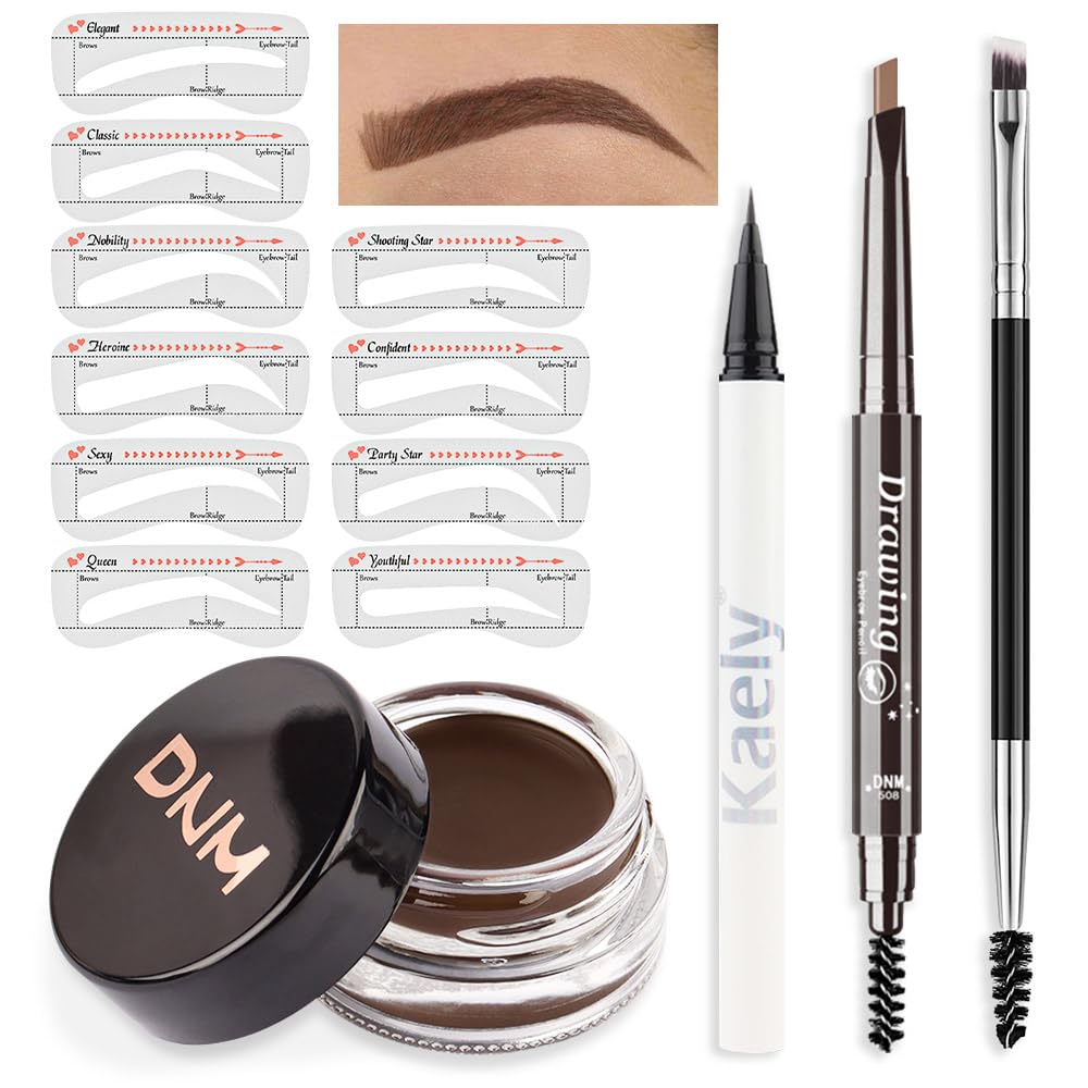 evpct Eyebrow Stencils Kit for Women Shaping, Eyebrow Shaper Makeup Kit, Eye Brow Stencil Shaper Tinting kits for Women, with Eyeliner, Eyebrows Pencil, Pomade, Brush and 10 Stencils, Kit-03 CHOCOLATE