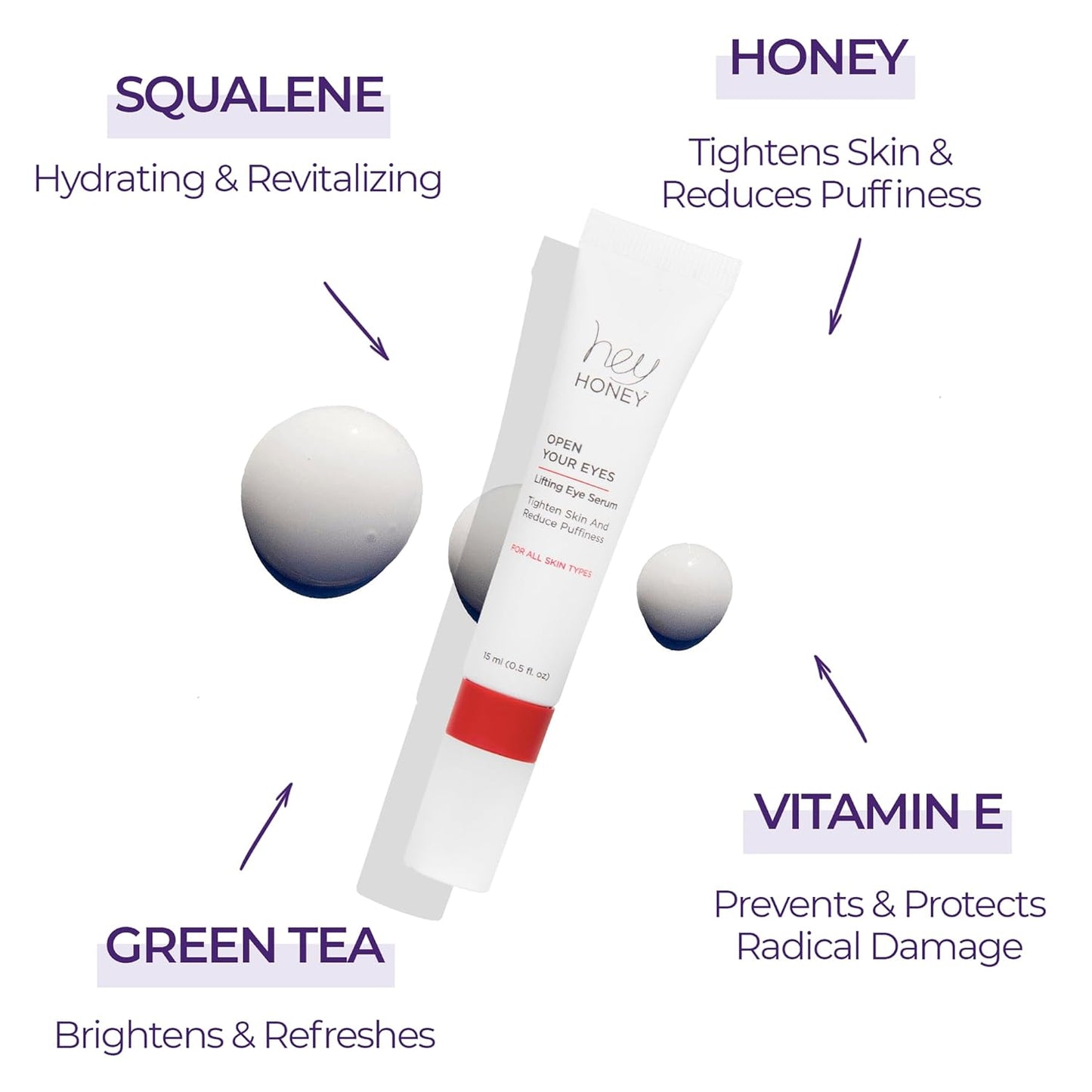 Hey Honey Open Your Eyes Lifting Eye Serum | Under Eye Cream for Dark Circles & Puffiness | Around The Eyes Hydration | Suitable For Sensitive Aging Skin | Delivers A Bright Rested look | 0.5 oz.