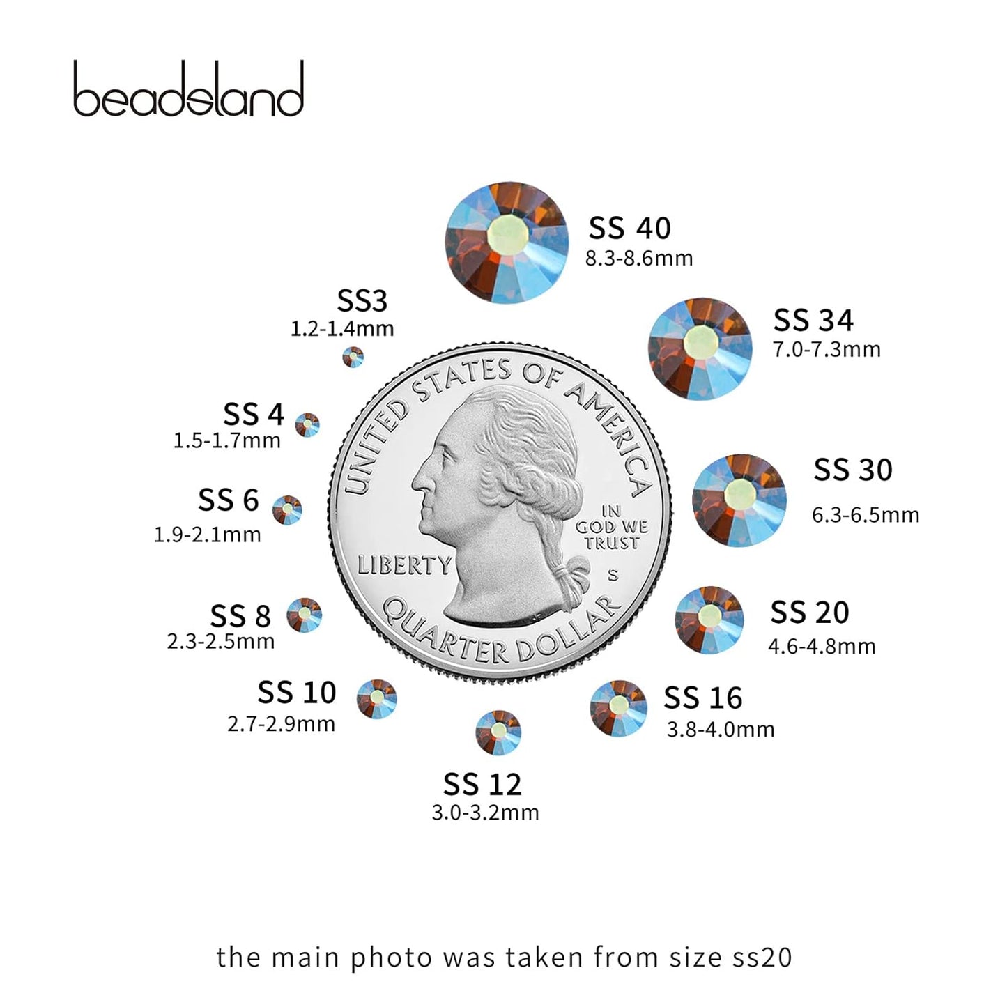 beadsland 1440 Pieces Flat Back Crystal Rhinestones Round Gems, Lt.Colorado Topaz AB,SS10,2.7-2.9mm