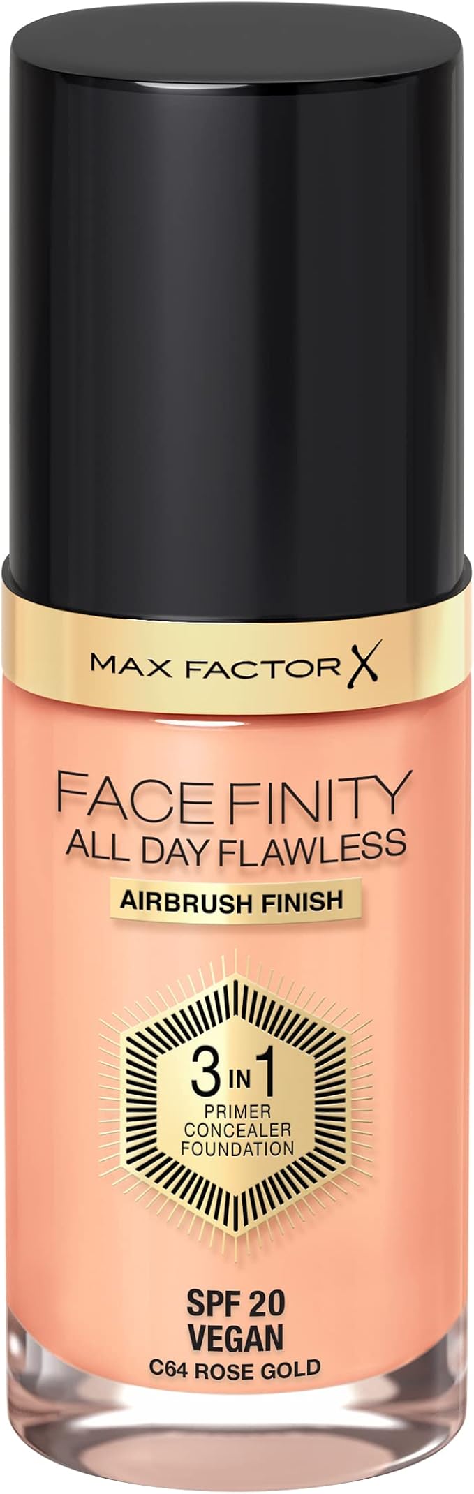Max Factor Facefinity 3-in-1 All Day Flawless Liquid Foundation, SPF 20-64 Rose Gold, 30 ml