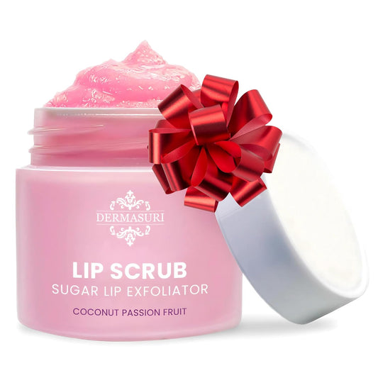 Dermasuri Lip Exfoliator Scrub and Moisturizer, Sugar Scrubs, Overnight Hydration & Softening, Brighten and Soften Dark Lips For Men & Women, Soothing Dryness, Coconut Passion Fruit Flavor 20g/0.7oz
