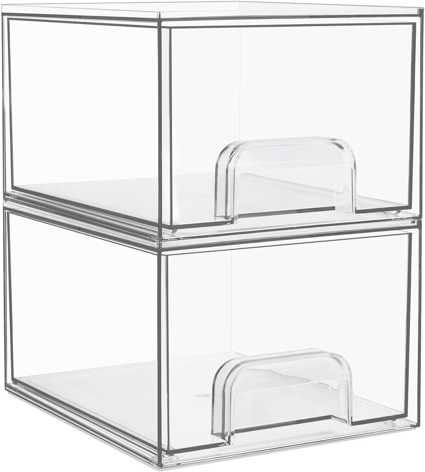 Vtopmart 2 Pack Clear Stackable Storage Drawers, 4.4'' Tall Acrylic Bathroom Makeup Organizer,Plastic Storage Bins For Vanity, Undersink, Kitchen Cabinets, Pantry, Home Organization