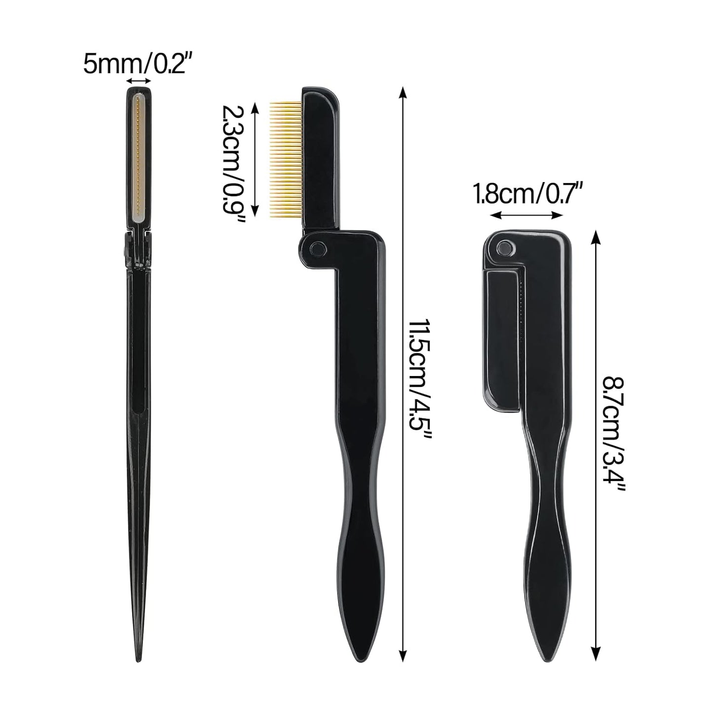 G2PLUS 2PCS Folding Eyelash Comb, Eyelash Separator Tool, Black Eyebrow Comb Metal Teeth, Eyelash Brush Tool for Lash & Brow