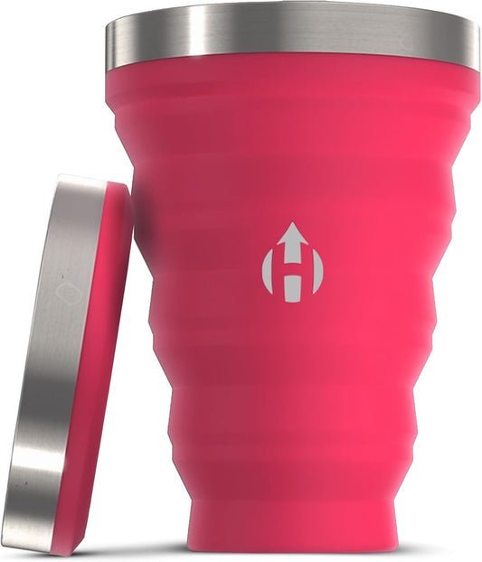 HYDAWAY 16oz Collapsible Pint - BPA-Free Silicone Cup with Stainless Steel Rim - Reusable, Packable, and Durable for Camping, Travel & Everyday Use