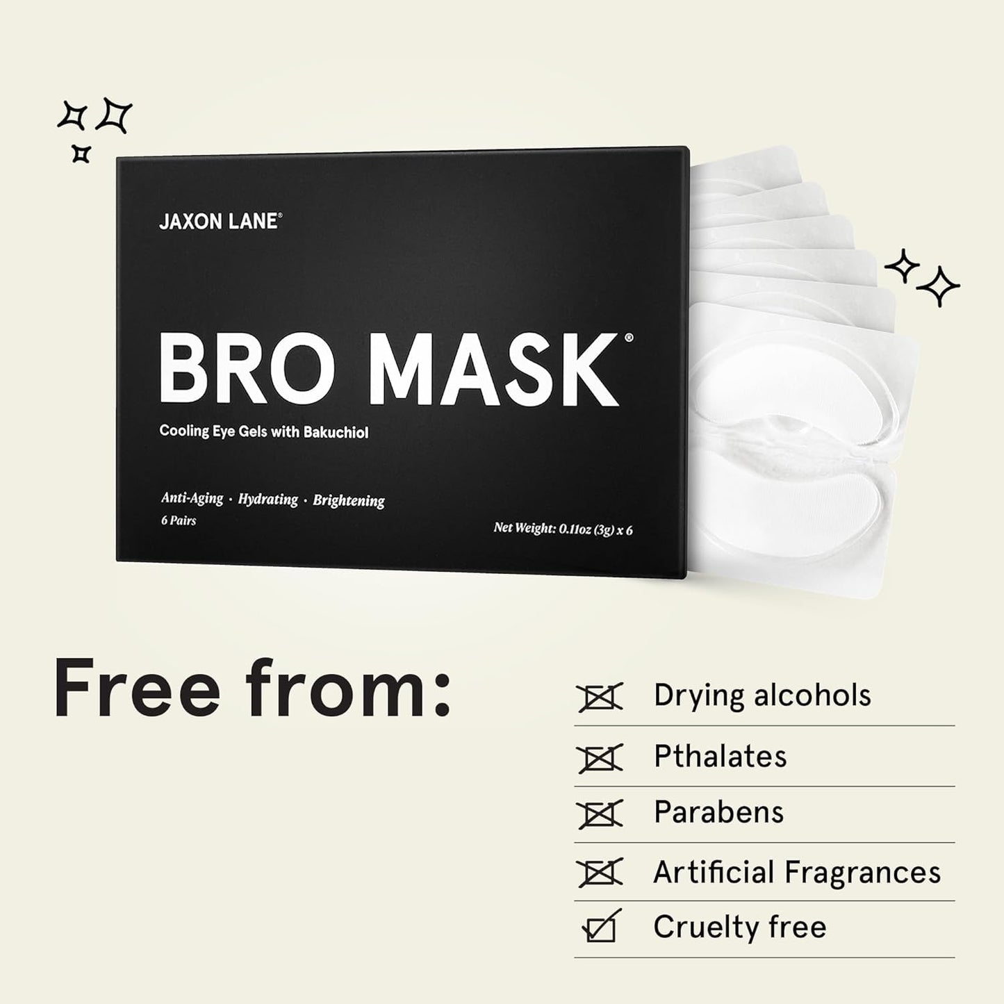 BRO MASK Under Eye Patches for Men Skin Care | Cooling Eye Masks for Dark Circles and Puffiness, Anti Aging Hydrogel Pads with Bakuchiol, Caffeine & Niacinamide, Eye Bags Treatment for Men (6 Pairs)