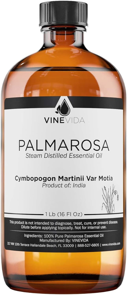 VINEVIDA Palmarosa Essential Oil 16 oz - Undiluted Palmarosa Oil 16 oz - Palmarosa Candle Oil Scent - DIY Candle Scents for Candlemaking - Bulk Essential Oil for Soap Making Safe for Skin